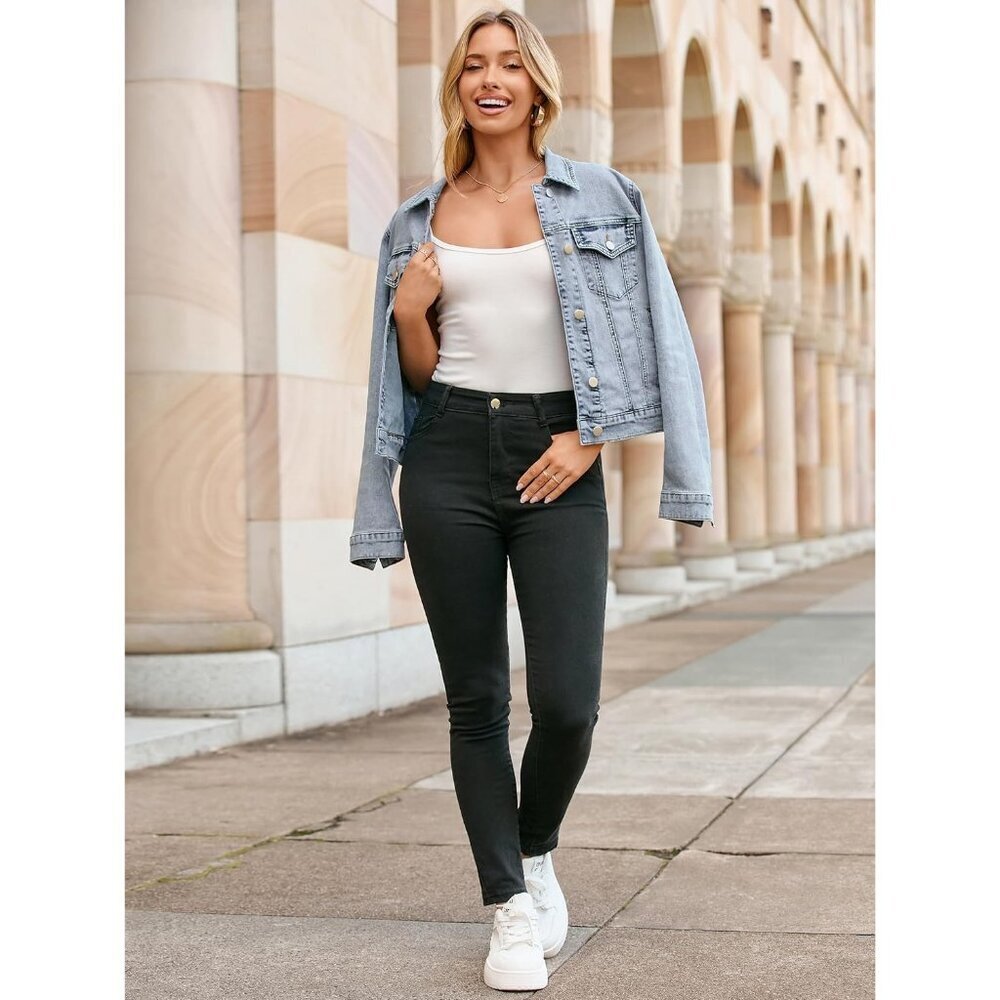 Women's Jean Jacket Long Sleeve Denim Jacket Button Down with Pockets Light Blue - Picture 6 of 7